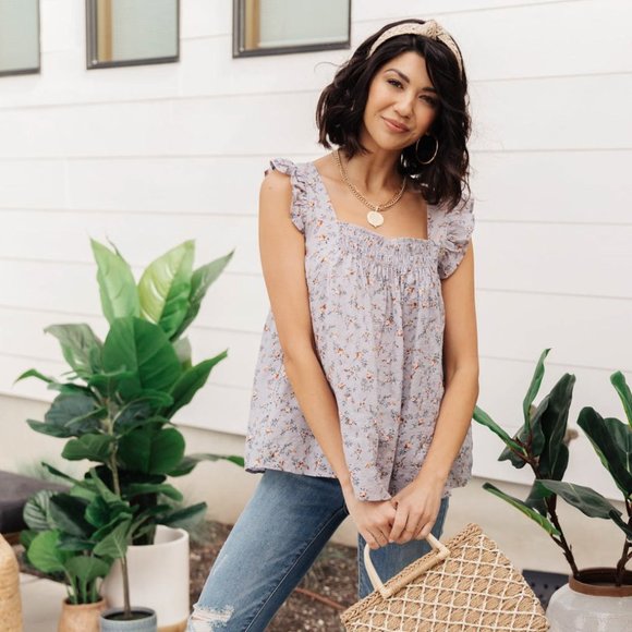 CES FEMME Tops - Petite Floral Smocked Ruffle Sleeve Top